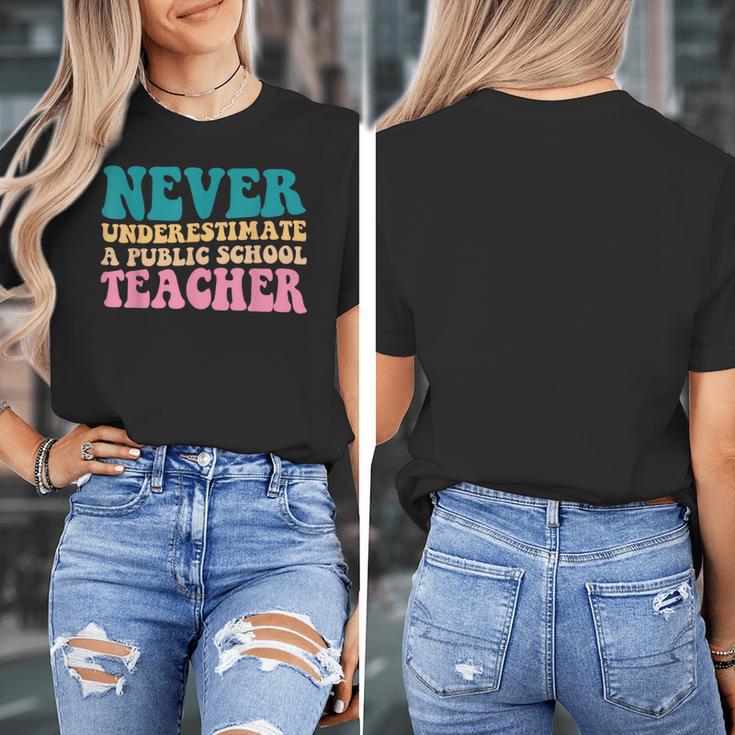 Never Underestimate A Public School Teacher Groovy Women Women's T-Shirt, Groovy Teacher Gifts, funny design
