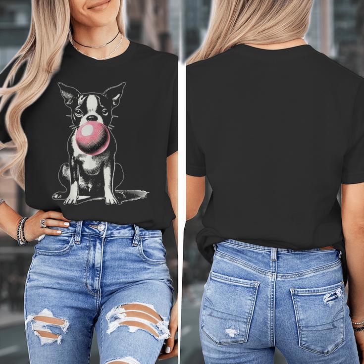 Vintage Boston Terrier Blowing Bubble Gum American Gentleman Women's T-Shirt, American Boston Terrier Gifts, funny design
