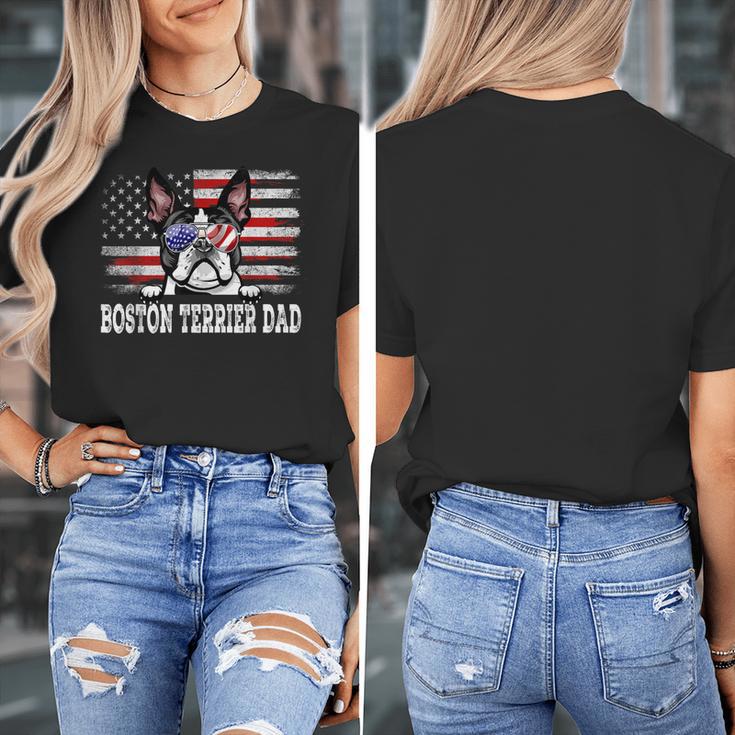 Vintage Boston Terrier Dad American Flag Father's Day Women's T-Shirt, Couple Gifts, Boston Terrier Dad Gifts, American Boston Terrier Gifts, funny design
