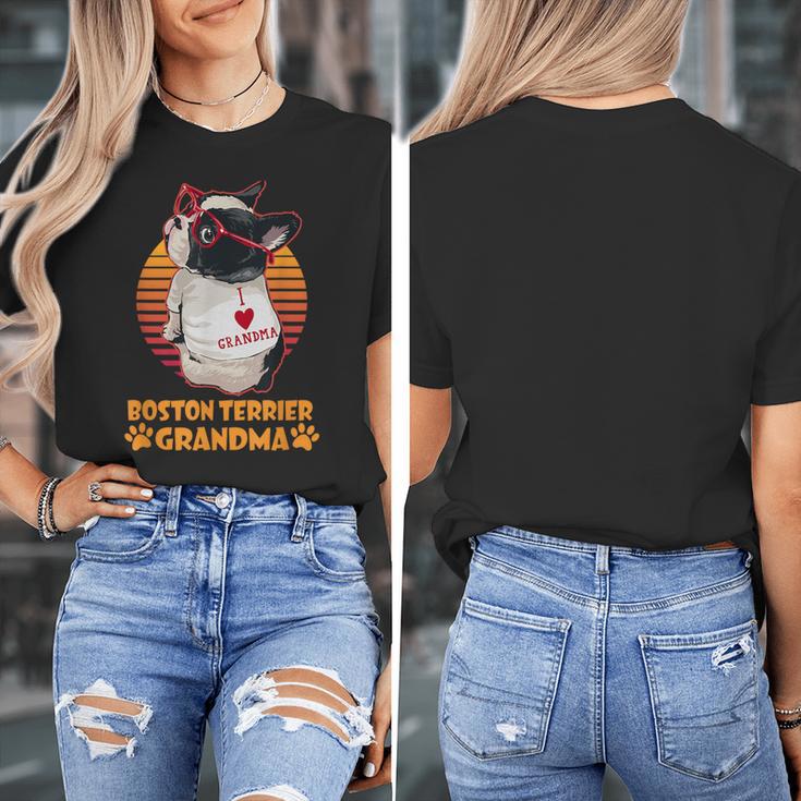 Vintage Boston Terrier Grandma Wear Sunglasses Dog Lover Men Women Girls Kids Women's T-Shirt, funny design