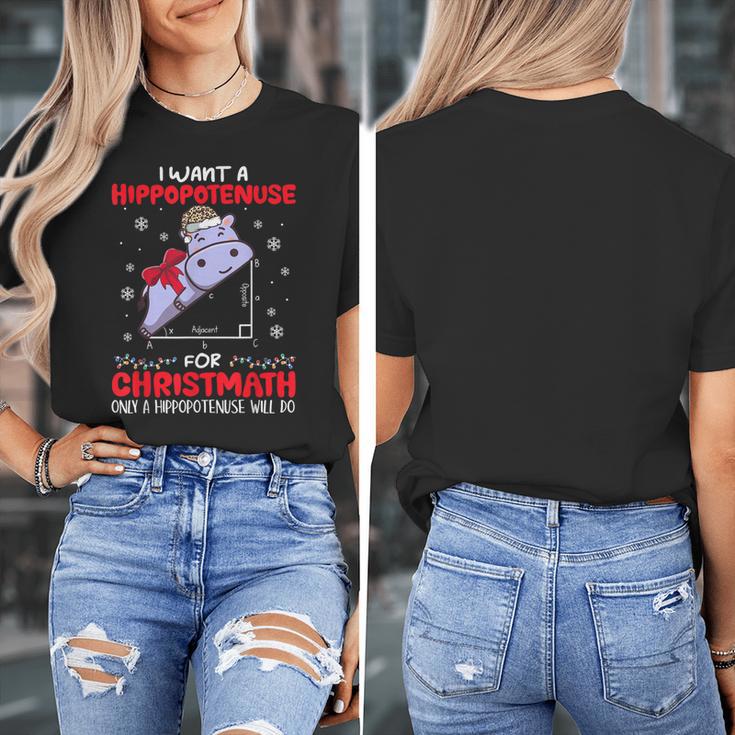 I Want A Hippopotenuse For Christmath Math Teacher Christmas Women's T-Shirt, funny design