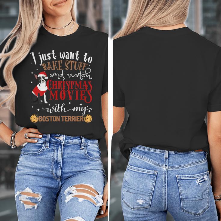 Watch Christmas Movies With My Boston Terrier Bostie Women's T-Shirt, Boston Terrier Christmas Gifts, funny design