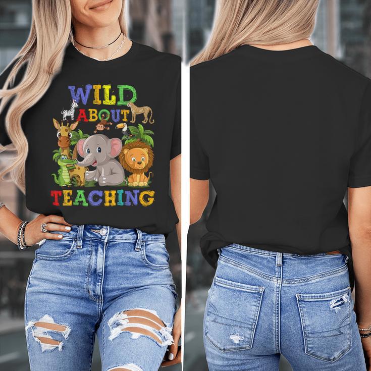 Wild About Teaching Safari Jungle School Teacher Women's T-Shirt, funny design