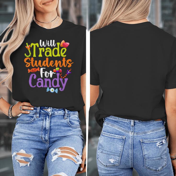 Will Trade Students For Candy Teacher Halloween Costume Women's T-Shirt, funny design