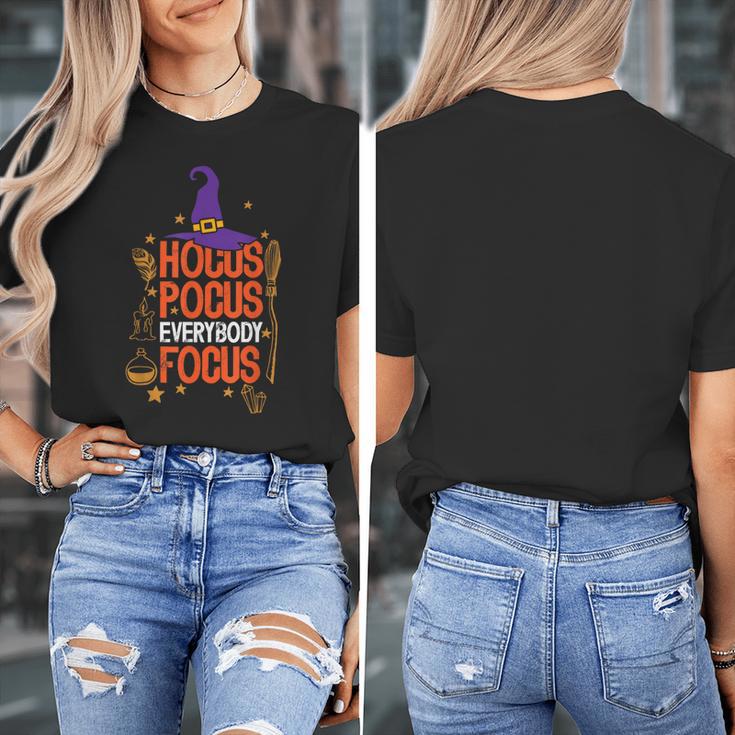 Witchy Halloween Hocus Pocus Everybody Focus Teacher Pumpkin Women's T-Shirt, funny design