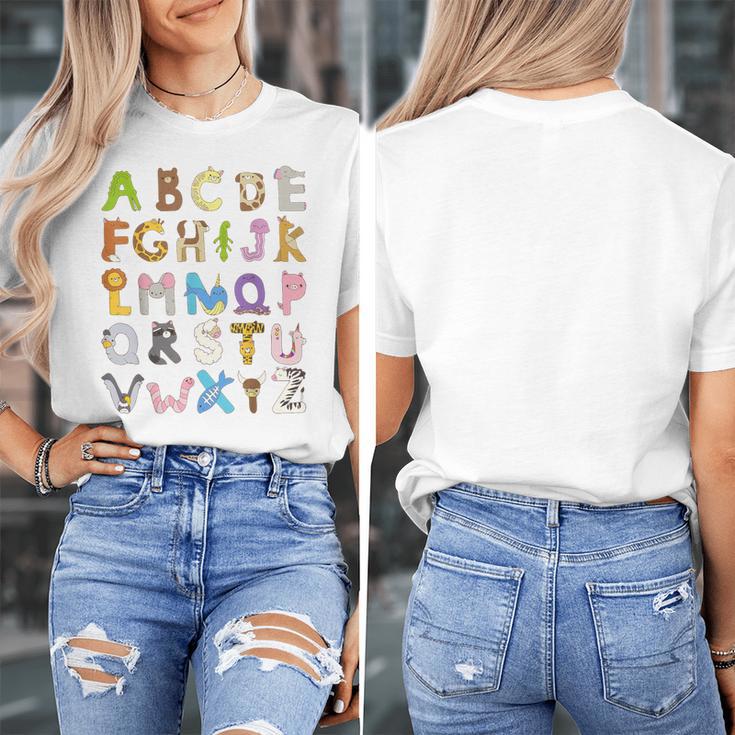 ABC Animals Alphabet Graphic Boys Girls Kindergarten Teacher Women's T-Shirt, funny design