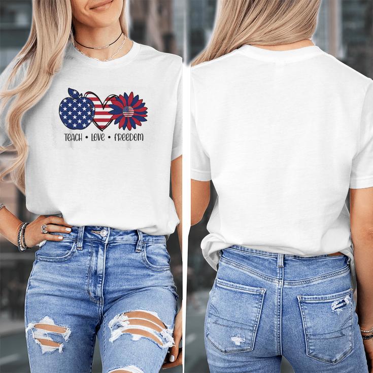 American Flag Teach Love Freedom Preschool Teacher 4th July Women's T-Shirt, funny design American Flag Teach Love Freedom Preschool Teacher 4th July Women's T-Shirt, funny design