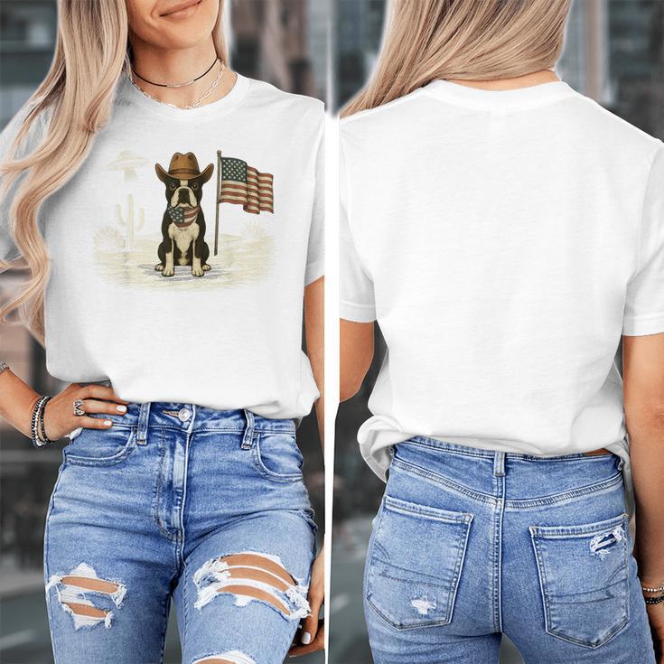 Boston Terrier 4th Of July US American Flag Dog Patriotic Women's T-Shirt, Patriotic Boston Terrier Gifts, American Boston Terrier Gifts, Boston Terrier 4th Of July Gifts, funny design