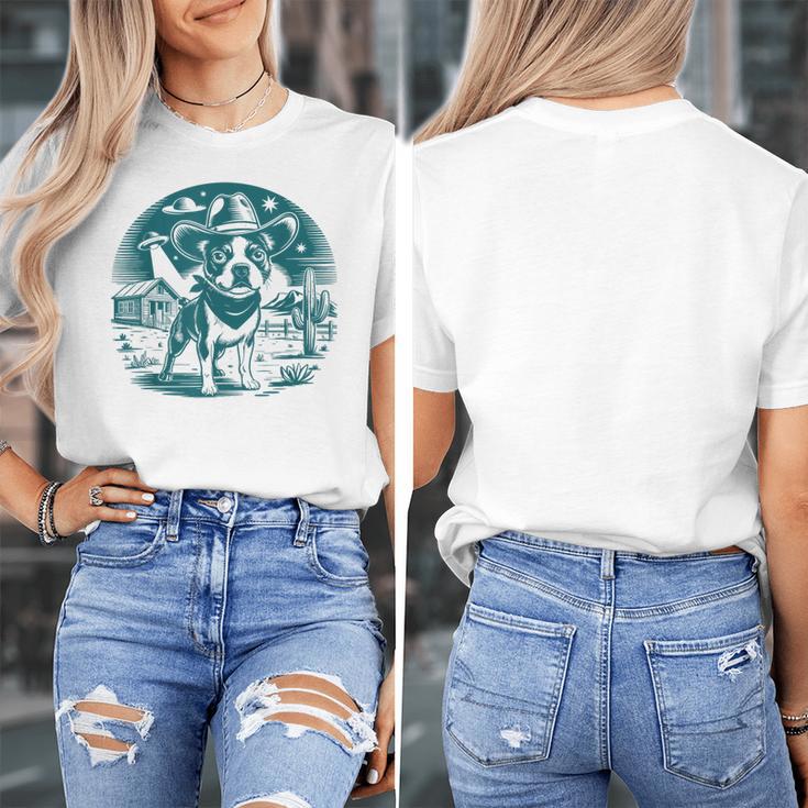 Boston Terrier Cowboy UFO Shirt Vintage Western Dog Mom Tee Women's T-Shirt, Couple Gifts, Mom Gifts, Boston Terrier Mom Gifts, funny design