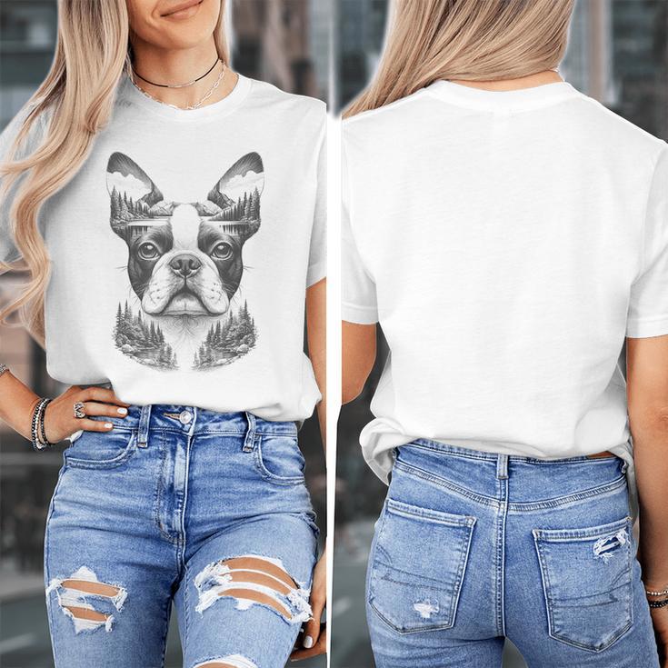 Boston Terrier Dog Bostie Nature Memorial Idea Men Women Women's T-Shirt, funny design