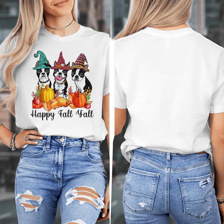 Boston Terrier Dog Lover Fall Ya'Ll Halloween Costume Men Women Women's T-Shirt, Boston Terrier Halloween Gifts, funny design