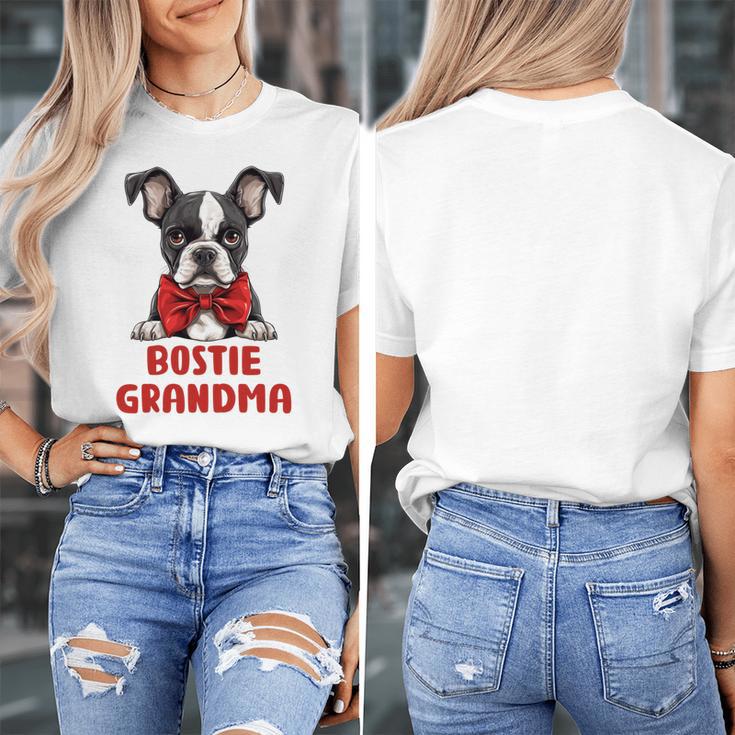 Boston Terrier Grandma Dog Lovers Puppy Bostie Owner Women's T-Shirt, funny design