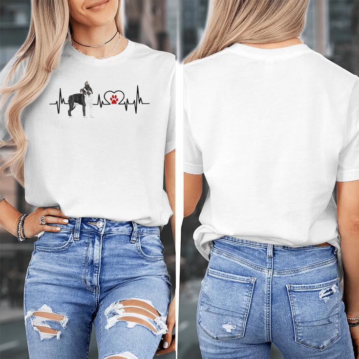 Boston Terrier Heartbeat Heart Line Women's T-Shirt, funny design