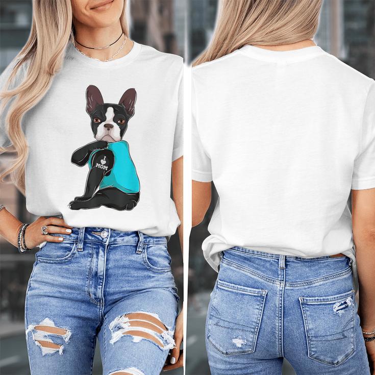 Boston Terrier I Love Mom Apparel Women's T-Shirt, Couple Gifts, Mom Gifts, Boston Terrier Mom Gifts, funny design