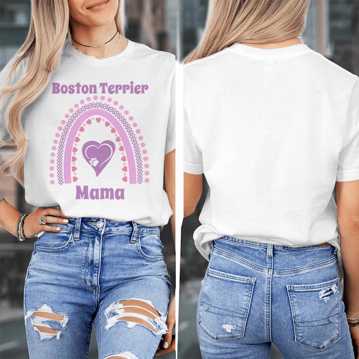 Boston Terrier Mama Cute Rainbow Paw Heart Shape Women's T-Shirt, funny design