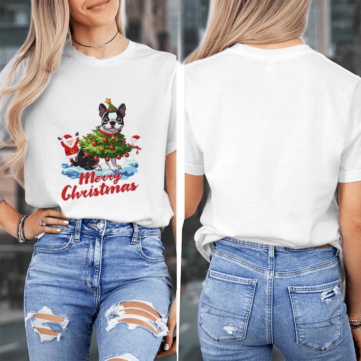 Boston Terrier Merry Christmas Tree Lights Dog X-Mas Dogs Women's T-Shirt, Boston Terrier Christmas Gifts, funny design