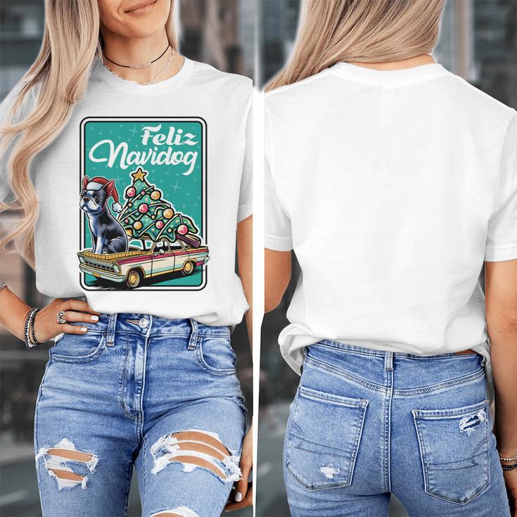 Boston Terrier Merry Christmas Tree Truck Dog X-Mas Women's T-Shirt, Boston Terrier Christmas Gifts, funny design
