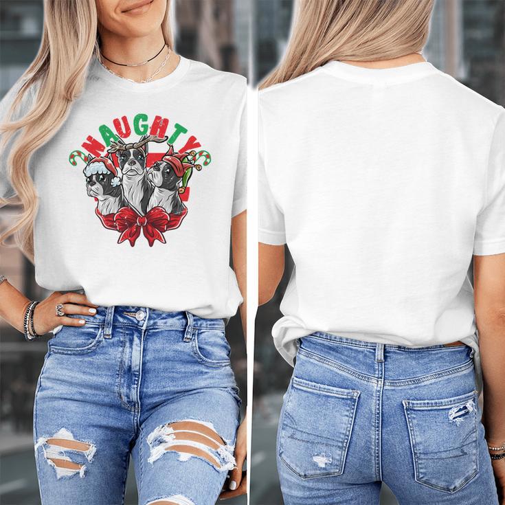 Boston Terrier Santa Claus Elf Reindeer Christmas Dog X-Mas Women's T-Shirt, Boston Terrier Christmas Gifts, funny design