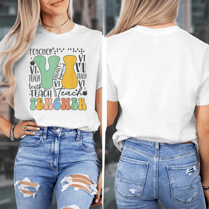 Braille Teacher Of The Visually Impaired Groovy VI Teacher Women's T-Shirt, Groovy Teacher Gifts, funny design