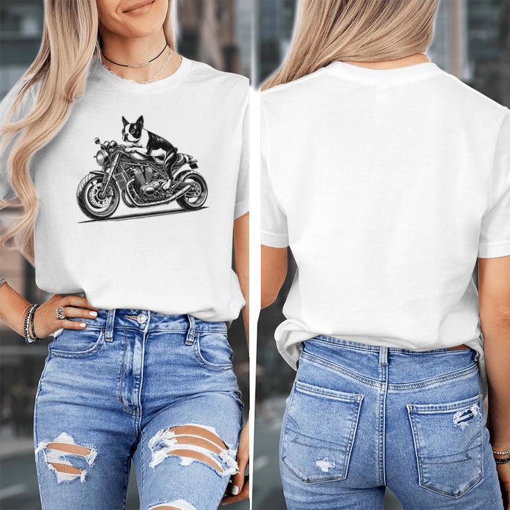 Cool Boston Terrier Riding a Motorcycle Biker Dog Lover For Men Women Kids Women's T-Shirt, Boston Terrier Riding Gifts, funny design