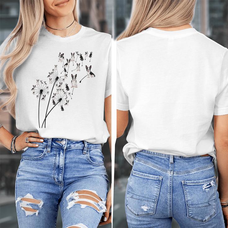 Dandelion Boston Terrier Flower Floral Bostie Tree Women's T-Shirt, funny design