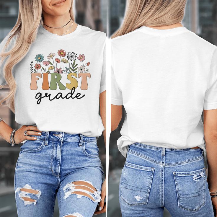 First Grade Teacher Wildflower Back To School Floral Outfits Women's T-Shirt, First Grade Teacher Gifts, funny design