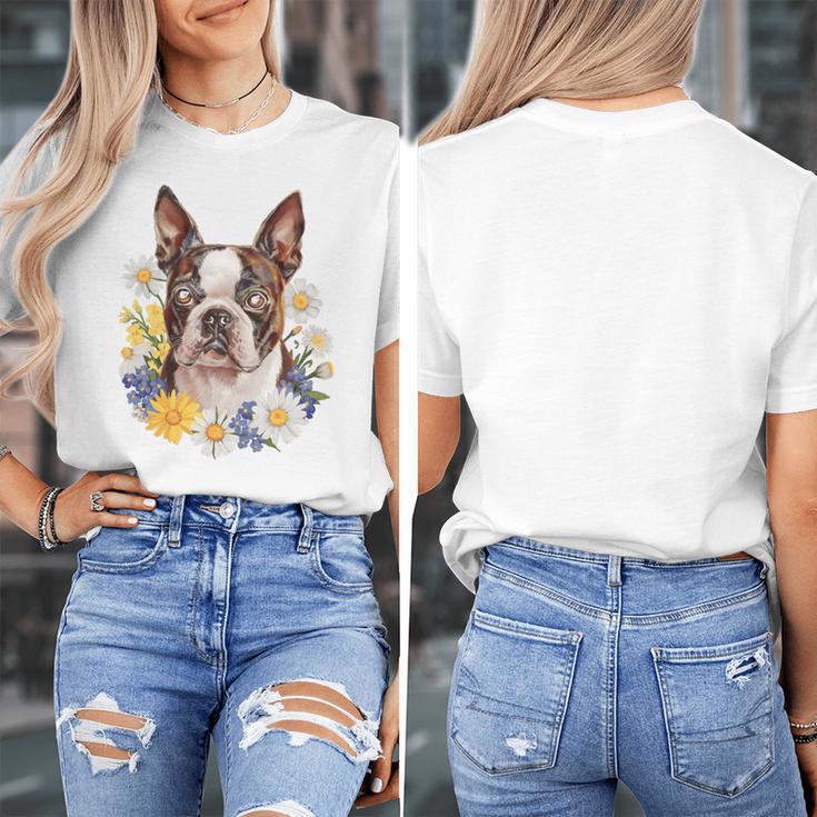 Floral Boston Terrier Women's T-Shirt, funny design