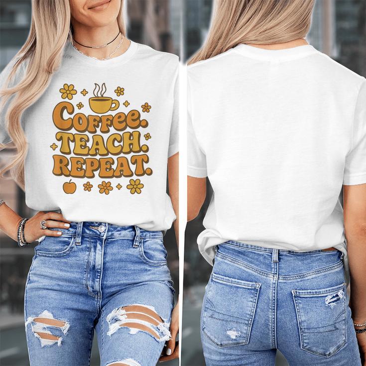Groovy Coffee Teach Repeat Retro Teacher Women's T-Shirt, Groovy Teacher Gifts, funny design Groovy Coffee Teach Repeat Retro Teacher Women's T-Shirt, Groovy Teacher Gifts, funny design