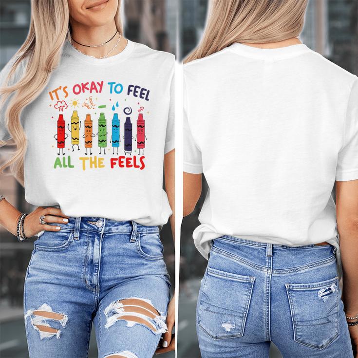 Its Okay To Feel All The Feels Mood Color Crayons Teacher Women's T-Shirt, funny design Its Okay To Feel All The Feels Mood Color Crayons Teacher Women's T-Shirt, funny design