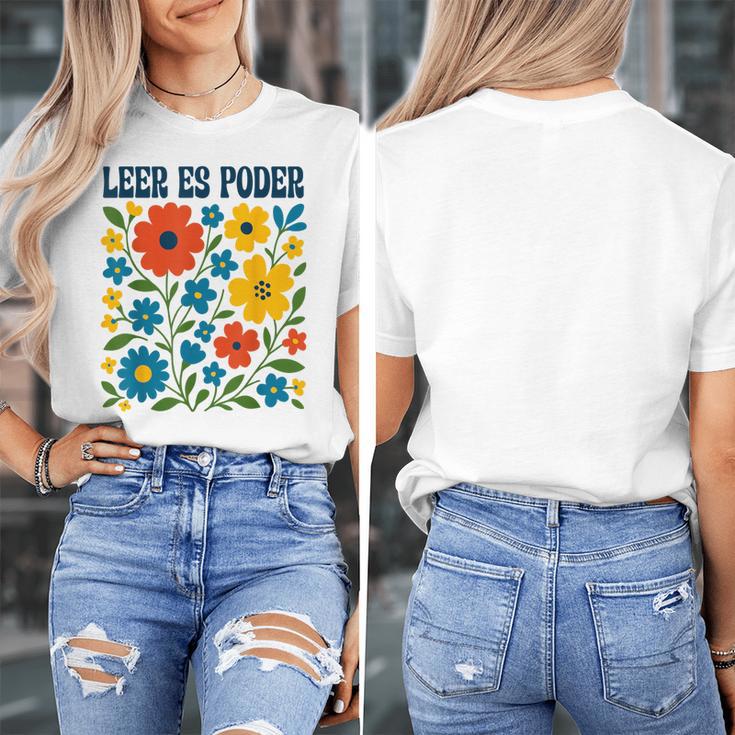 Leer Es Poder Cute Floral Boho Spanish Teacher Reading Women's T-Shirt, funny design Leer Es Poder Cute Floral Boho Spanish Teacher Reading Women's T-Shirt, funny design