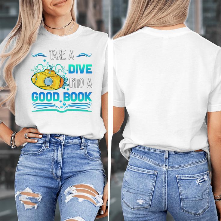 Librarian Teacher Dive Into A Good Book Reading Premium Tri-Blend Women's T-Shirt, funny design