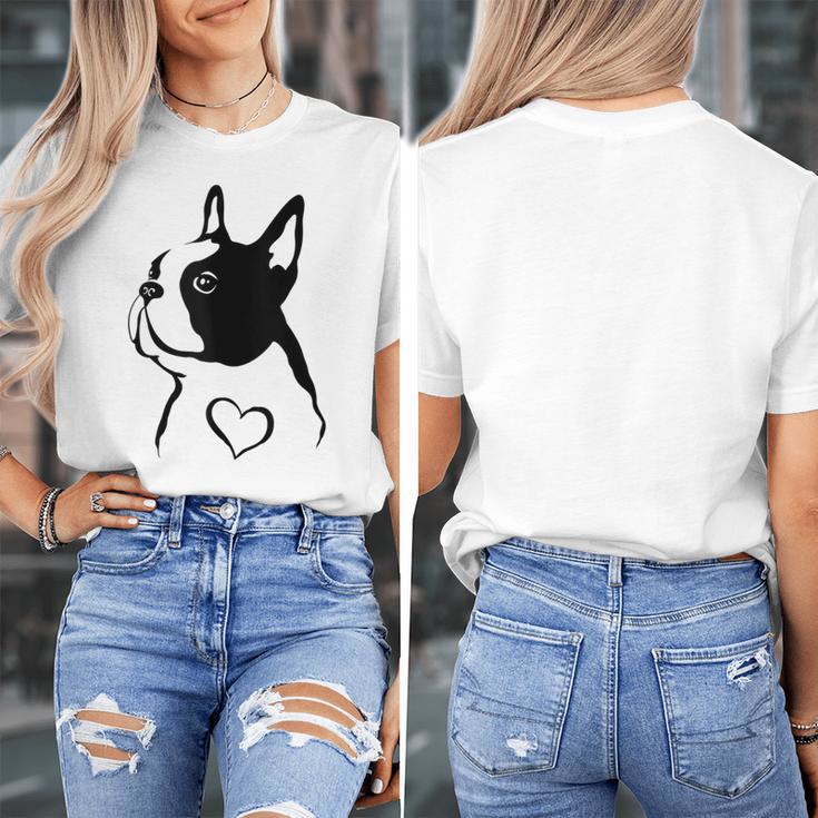 I Love My Boston Terrier Dog With Heart Women's T-Shirt, funny design