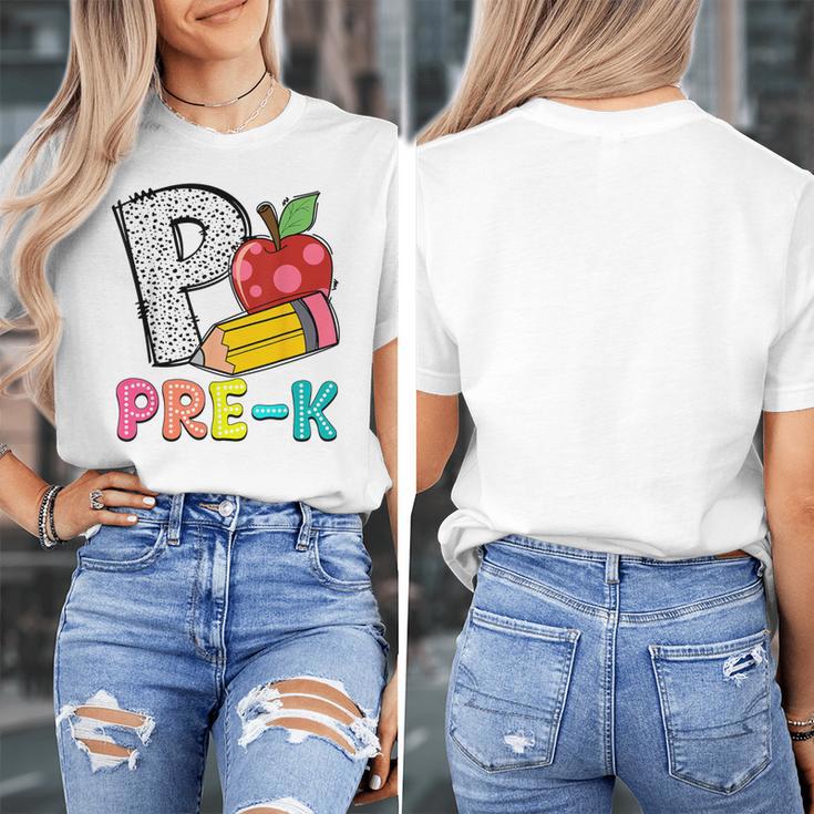 P Is For Pre-K Teacher Pencil Apple Back To School Women's T-Shirt, funny design P Is For Pre-K Teacher Pencil Apple Back To School Women's T-Shirt, funny design