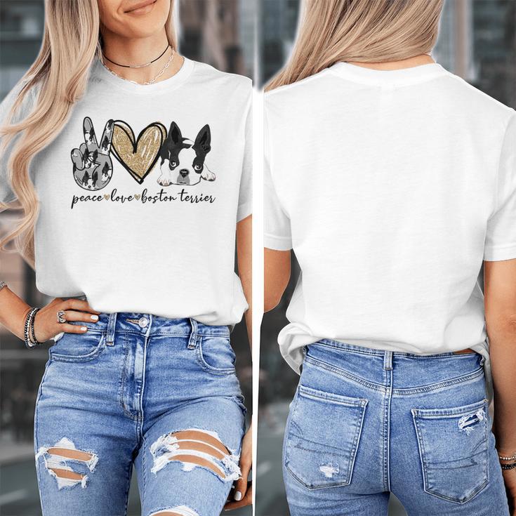 Peace Love Boston Terrier Boston Terrier Lover Dog Mom Women's T-Shirt, Couple Gifts, Mom Gifts, Boston Terrier Mom Gifts, funny design