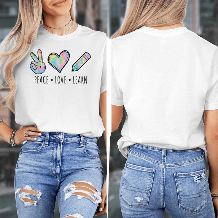 Peace Love Learn Tie Dye Teacher Kids 100th Days Of School Women's T-Shirt, funny design