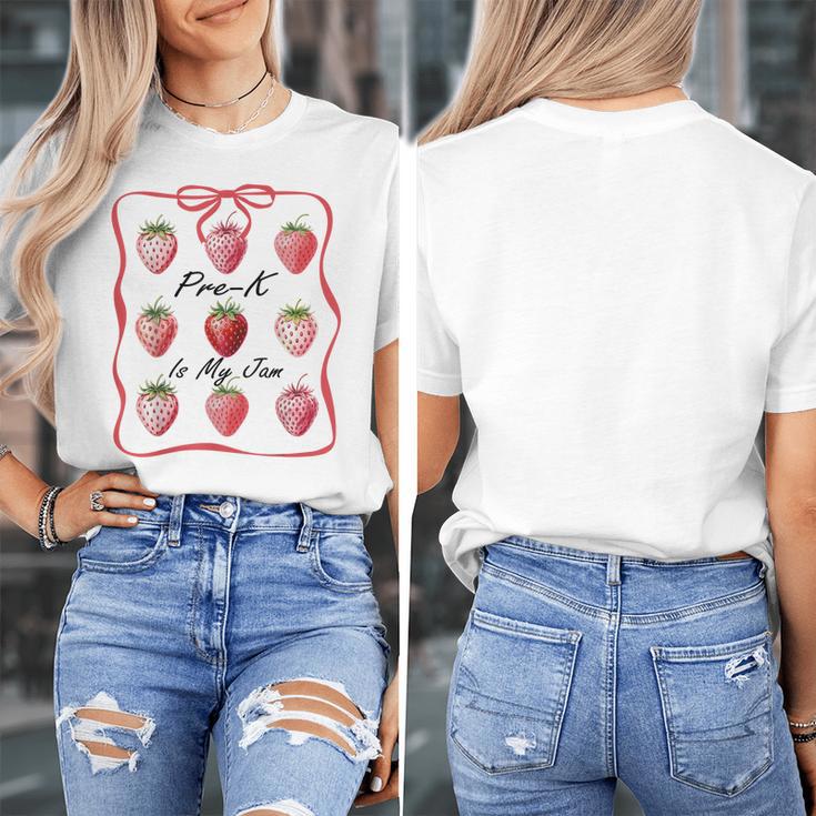Pre K Is My Jam Teacher Team Crew Preschool Cute Strawberry Women's T-Shirt, funny design