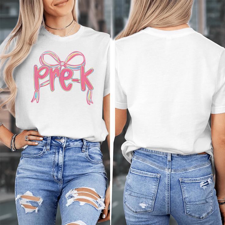 Preppy Pre k Back To School Pre-k Teachers Girls Cute Bow Women's T-Shirt, funny design Preppy Pre k Back To School Pre-k Teachers Girls Cute Bow Women's T-Shirt, funny design