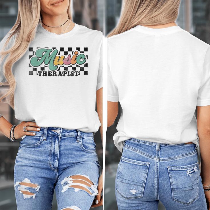 Retro Checkered Music Therapist Squad Music Therapy Teacher For Men Women Women's T-Shirt, funny design