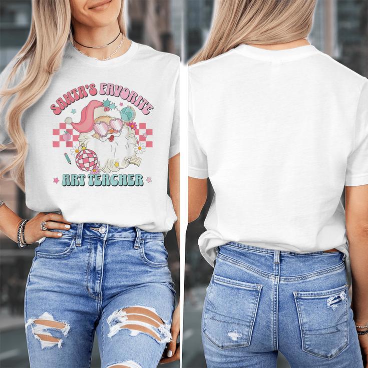 Retro Pink Christmas Santa's Favorite Art Teacher Artist Women's T-Shirt, funny design