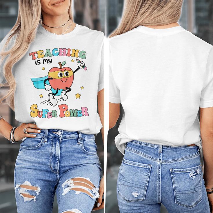 Retro Teaching Is My Superpower Apple Teacher Appreciation Women's T-Shirt, funny design