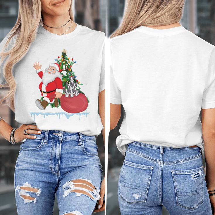 Santa Ugly Christmas Tree Lights Boston Terrier Dog Lover Women's T-Shirt, Boston Terrier Christmas Gifts, funny design