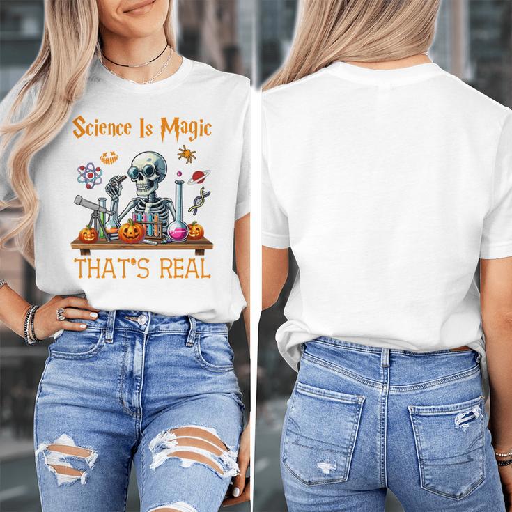Science Is Magic Halloween Skeleton Students Teacher Women's T-Shirt, Science Teacher Gifts, funny design