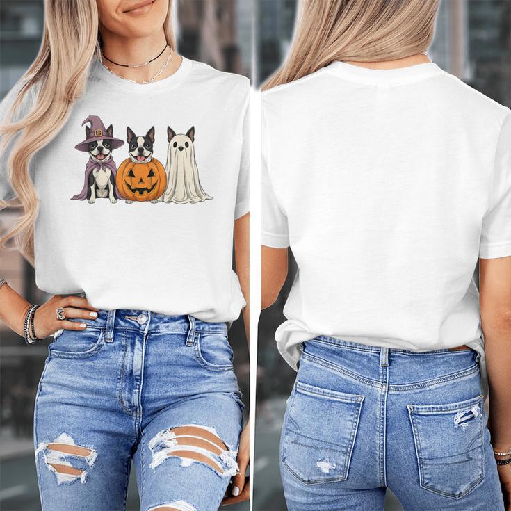 Spooky Ghost Boston Terrier Pumpkin Halloween Dog Lover Women's T-Shirt, Boston Terrier Ghost Gifts, Boston Terrier Halloween Gifts, funny design