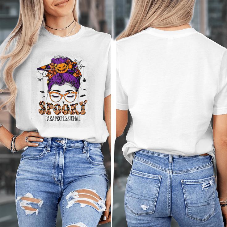 Spooky Paraprofessional Life Halloween Messy Bun Teacher For Men Women Women's T-Shirt, funny design Spooky Paraprofessional Life Halloween Messy Bun Teacher For Men Women Women's T-Shirt, funny design