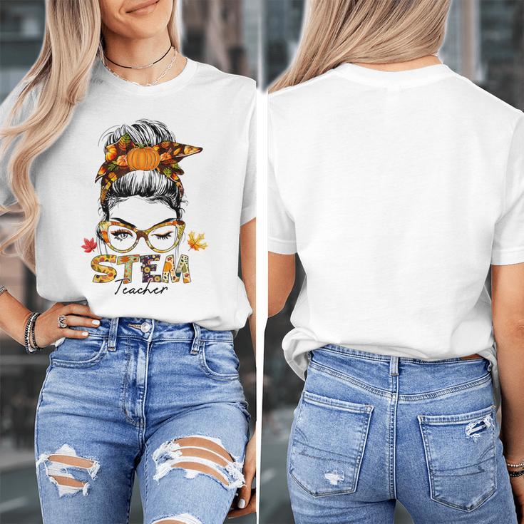 STEM Teacher Messy Bun Fall Vibes Autumn Thanksgiving Men Women Women's T-Shirt, funny design STEM Teacher Messy Bun Fall Vibes Autumn Thanksgiving Men Women Women's T-Shirt, funny design