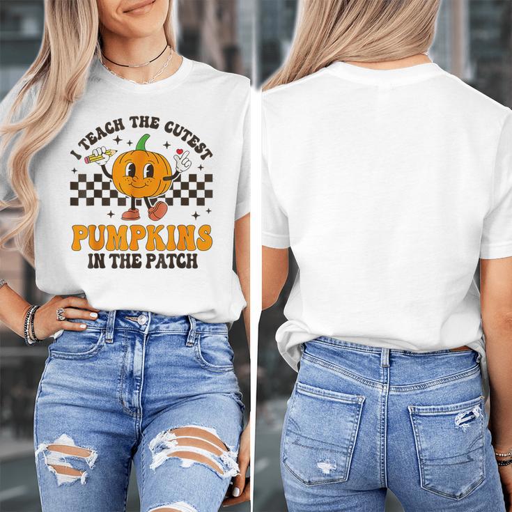 I Teach The Cutest Pumpkins In The Patch Groovy Teacher Fall Women's T-Shirt, Groovy Teacher Gifts, funny design