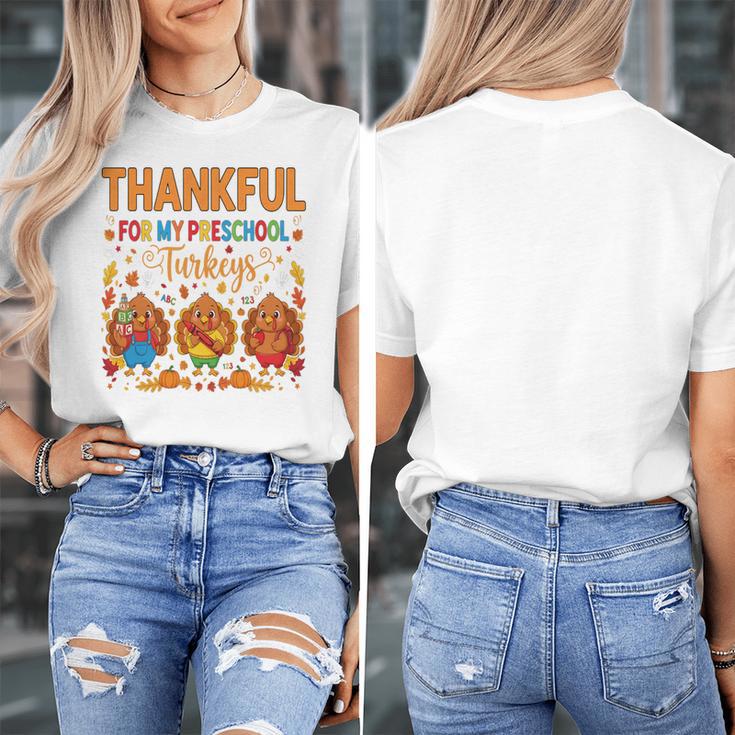 Teach Thanksgiving Teacher Thankful For My Preschool Turkeys Women's T-Shirt, funny design Teach Thanksgiving Teacher Thankful For My Preschool Turkeys Women's T-Shirt, funny design