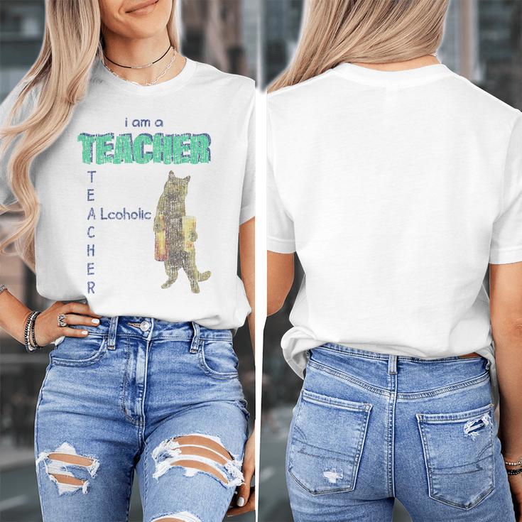 I Am A Teacher Alcoholic Cat Beer Feline Men Women Women's T-Shirt, funny design
