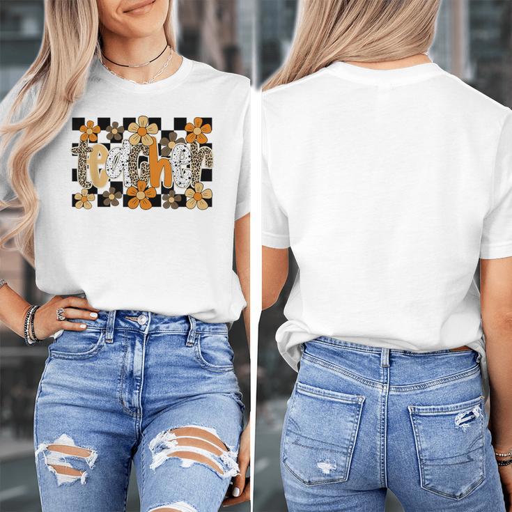 Teacher Appreciation Boho Floral Leopard Checkered Women's T-Shirt, funny design
