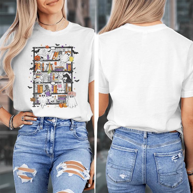 Teacher Library Ghost Reading Book Halloween Cat Women's T-Shirt, funny design Teacher Library Ghost Reading Book Halloween Cat Women's T-Shirt, funny design